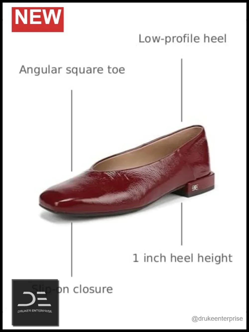 Sam Edelman Kasey Square Toe Ballet Flats Slip-On 1 Inch Heel Women's Shoes